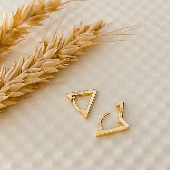 Sterling Silver Triangle Earings,Gold Geometric Earrings, - Picture 2 of 4
